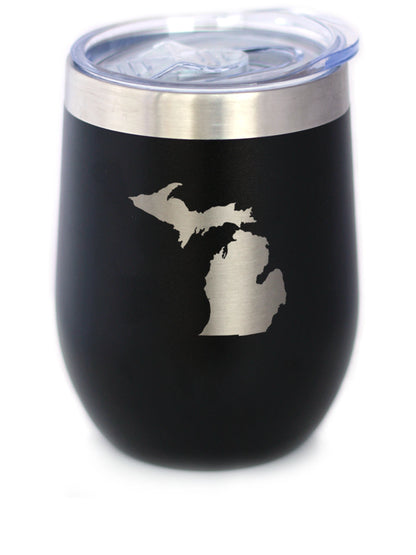 Michigan State Outline - Wine Tumbler Glass with Sliding Lid - Stainless Steel Travel Mug - Michigan Gifts and Decor for Women and Men