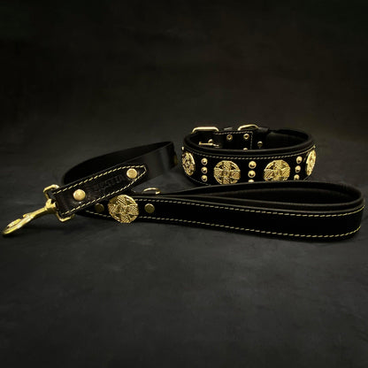 The "Maximus" Dog Collar 2.5-inch Wide. Black & Gold