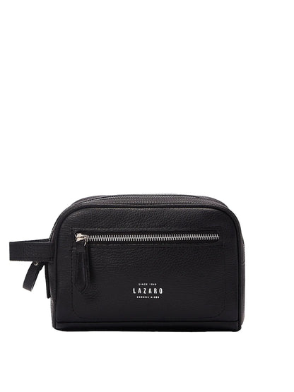 All Black Leather Toiletry Bag With Zipper