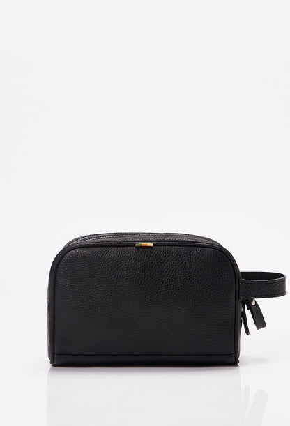 All Black Leather Toiletry Bag With Zipper