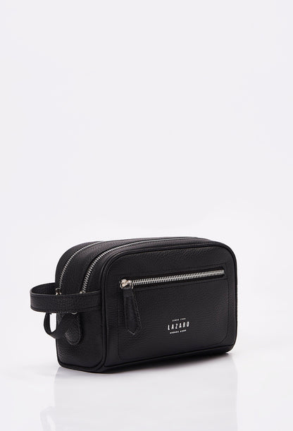 All Black Leather Toiletry Bag With Zipper