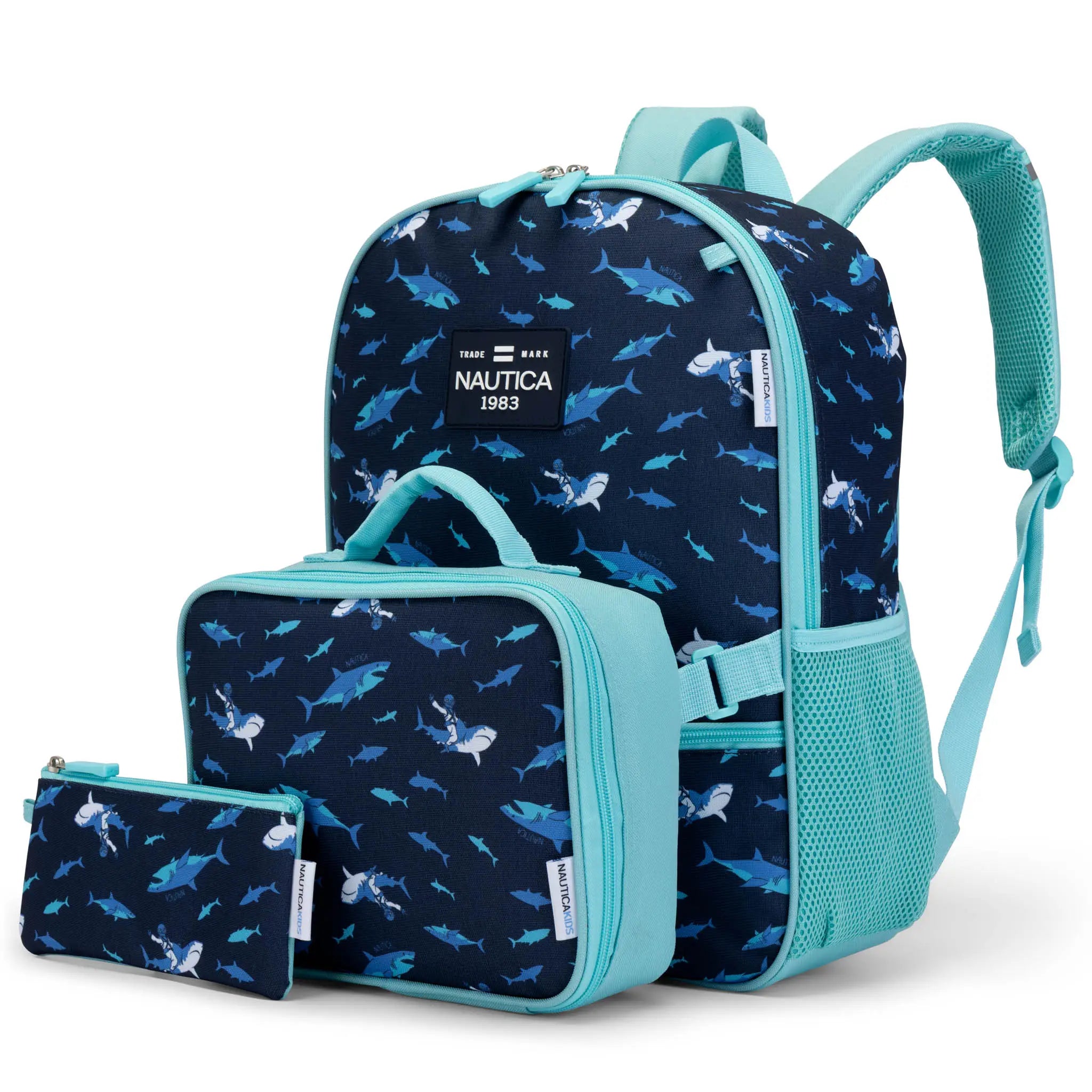 Back to Basics Cushioned Kids 3-Piece Backpack Set | Shark Riders