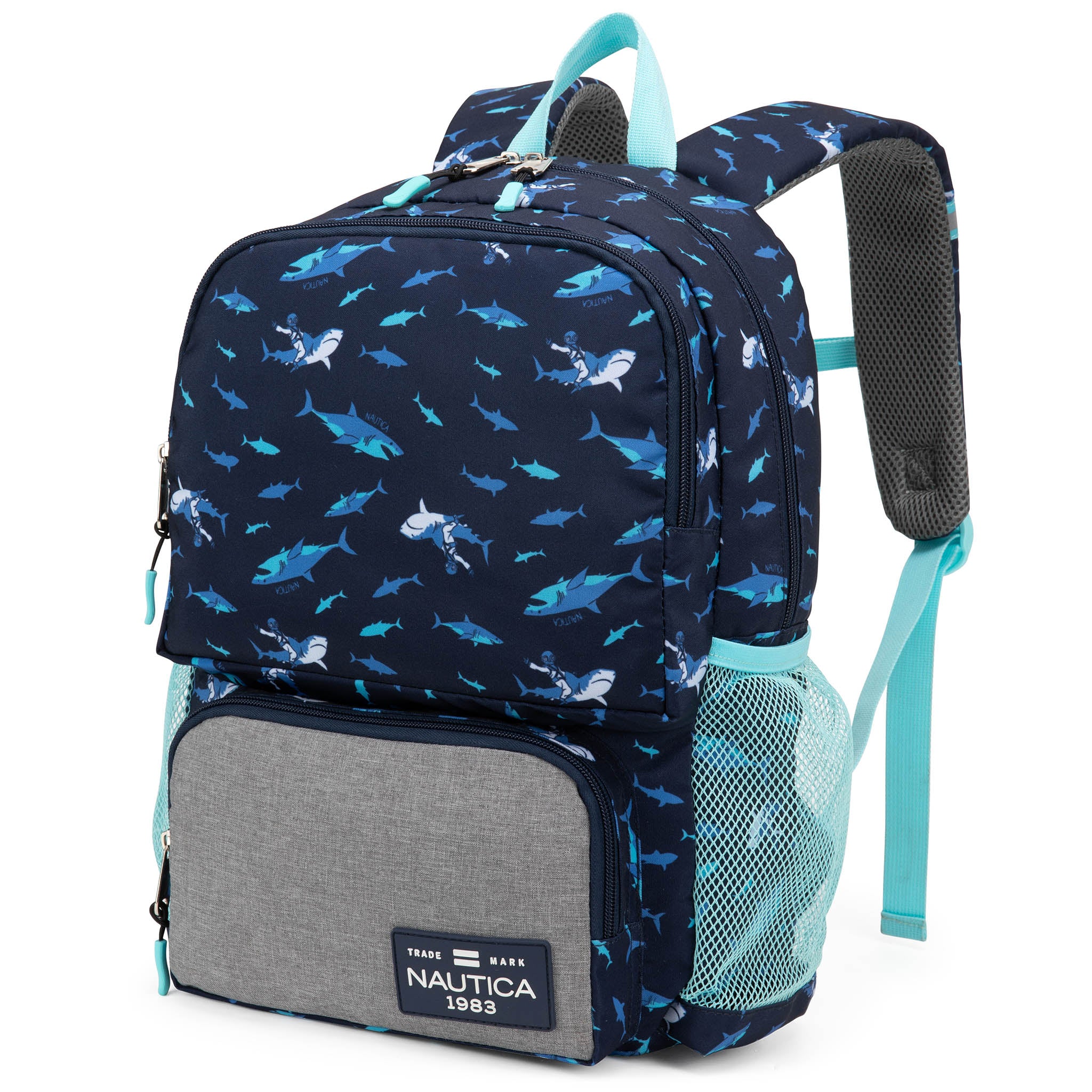 Mochila para niños para la escuela | Jinetes de tiburones | 16" de alto