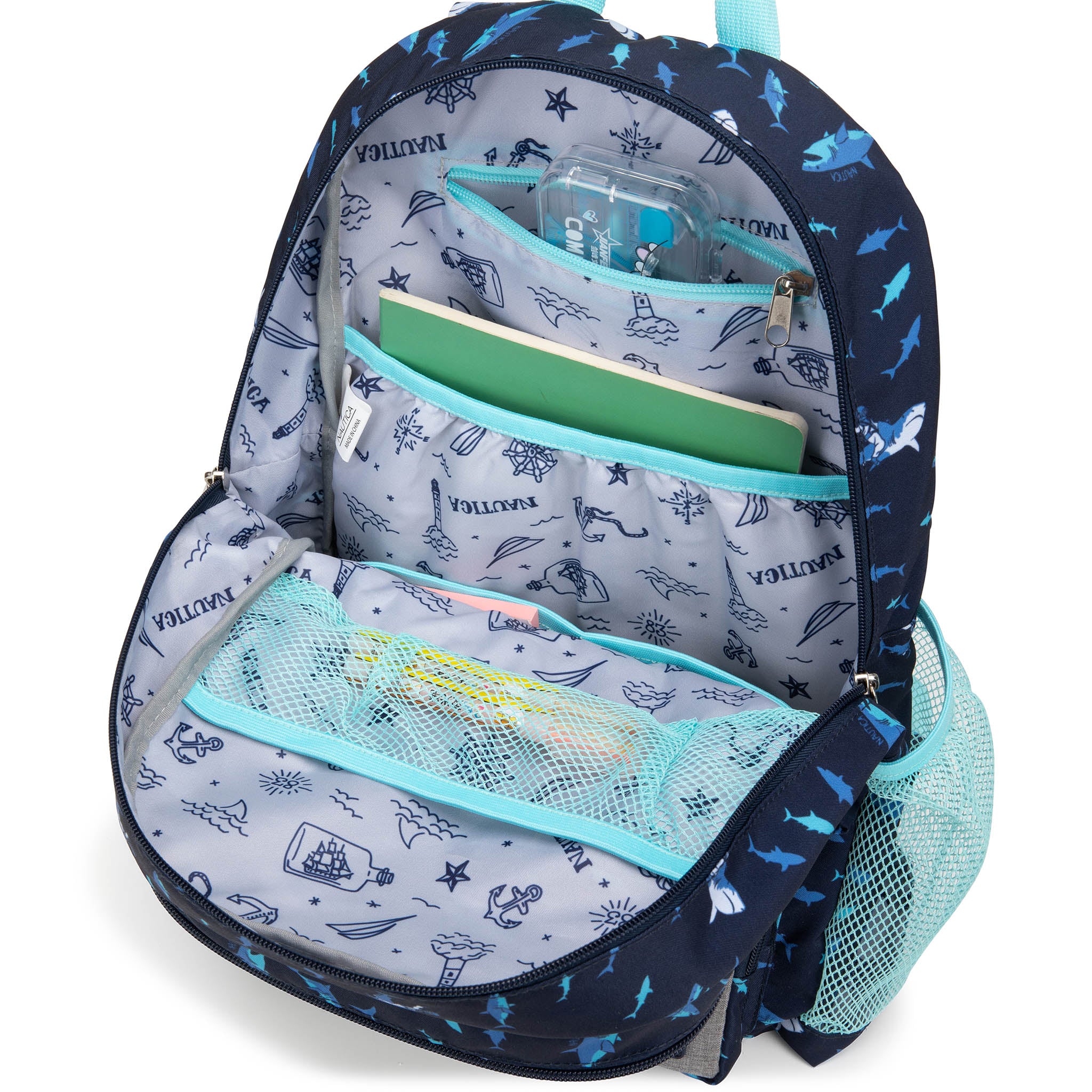 Mochila para niños para la escuela | Jinetes de tiburones | 16" de alto