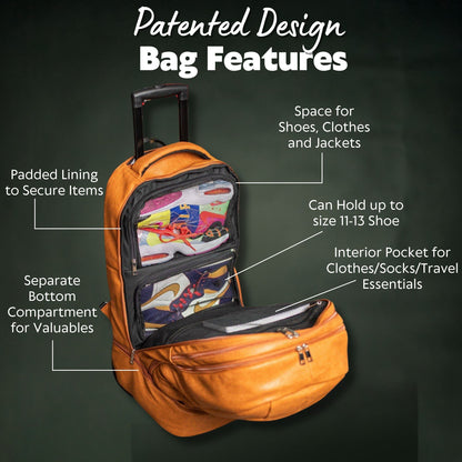 Brown Leather Carry-On Patented Roller Bag