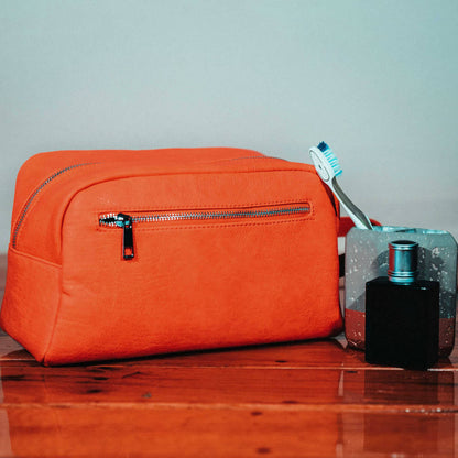 Orange Tumbled Leather Toiletry Bag