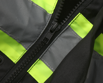 High Visibility 3-in-1 Hooded & Fleece Lined ANSI/ISEA 107-2020 Reflector Contrast Trimmed Water Resistant Black Safety Jacket [R71600]