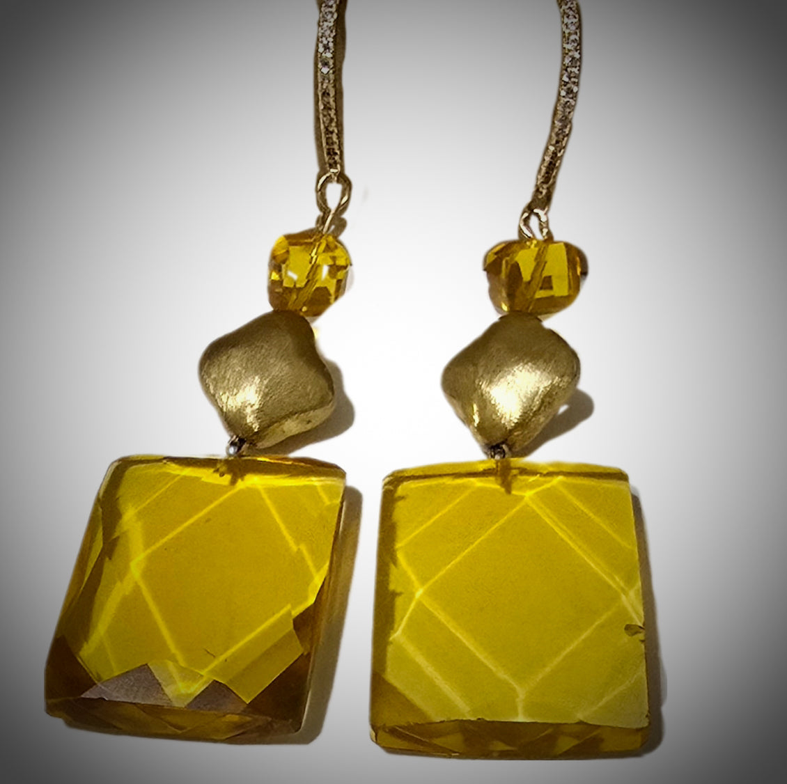 Natural Citrine and 14k Gold Over Silver Diamond Drop Earrings