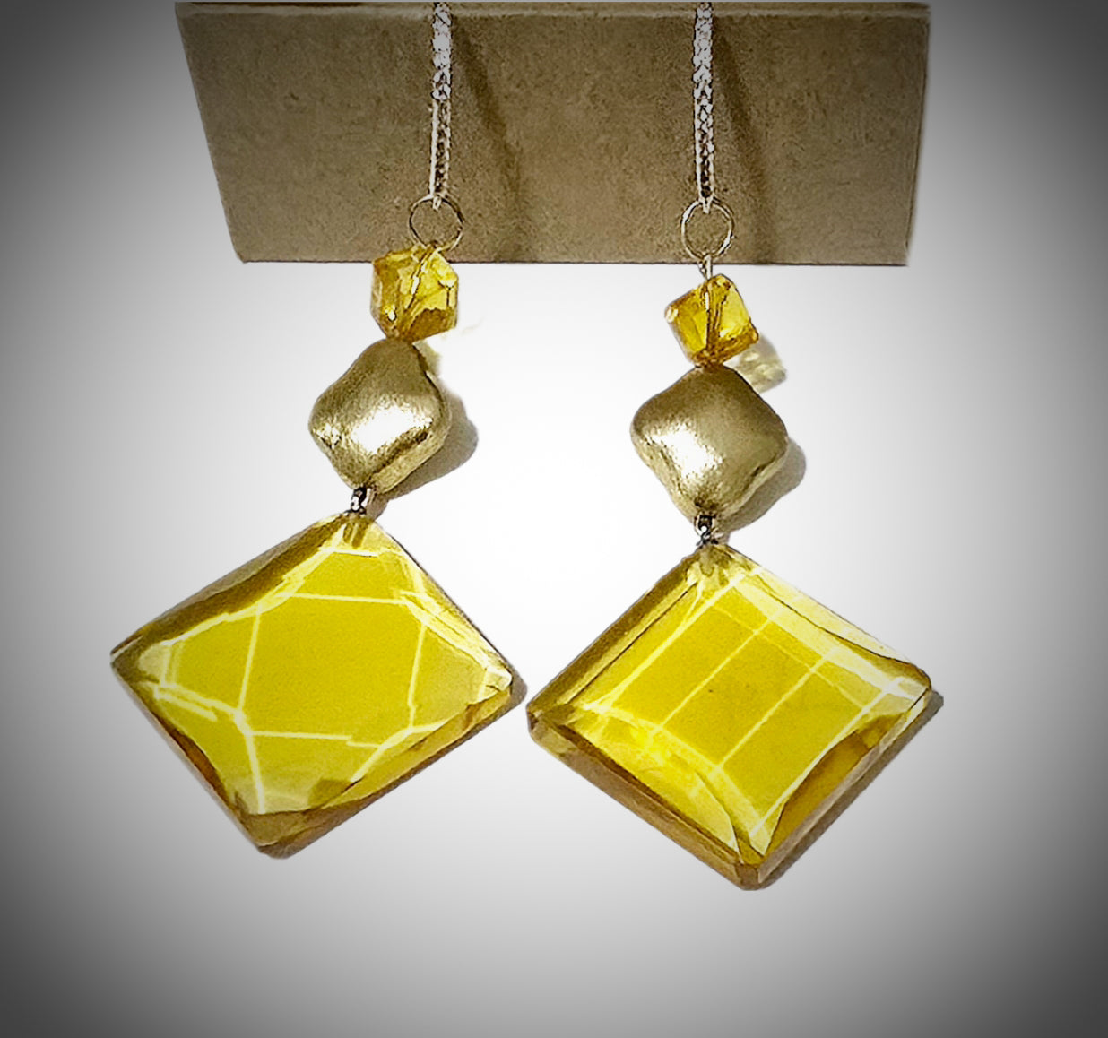 Natural Citrine and 14k Gold Over Silver Diamond Drop Earrings