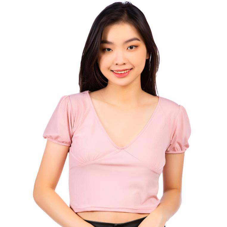 Pleated V Neck Crop Top