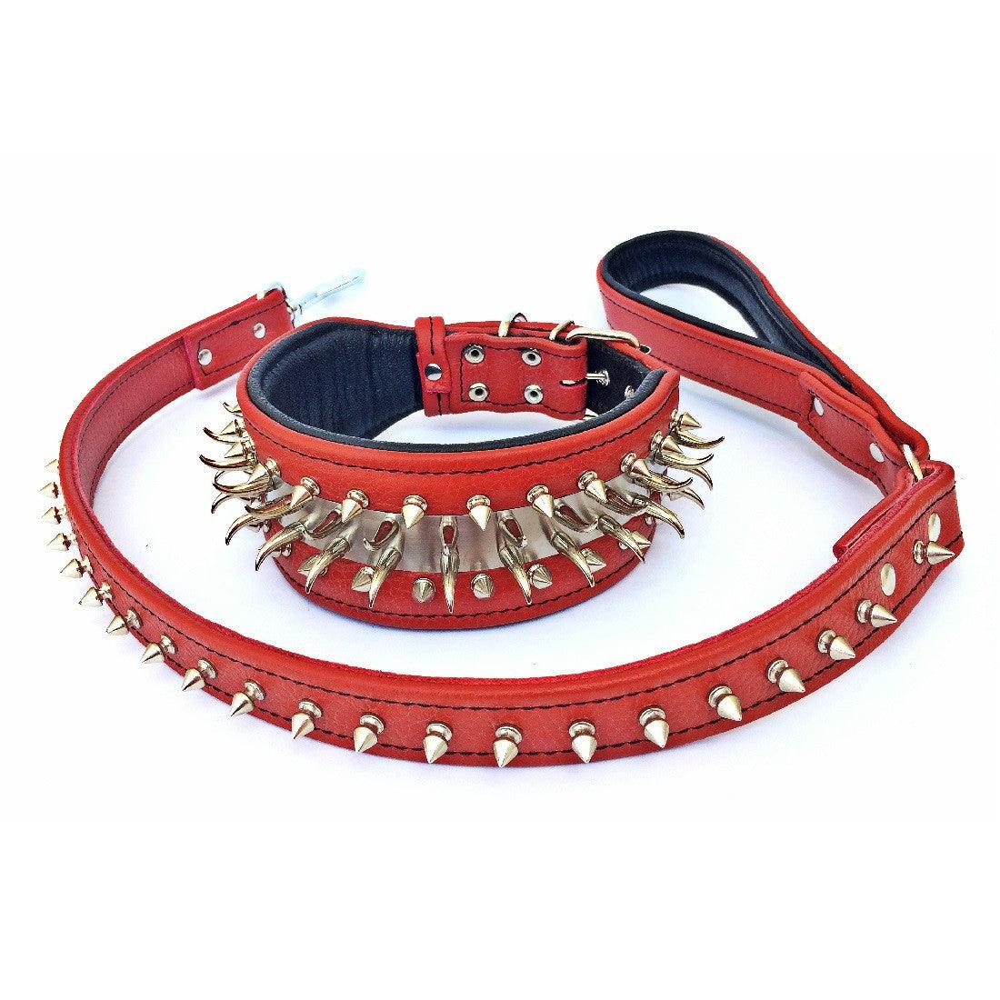 Spikes & Stainless Steel Dog Set 2.8-inch Wide - Collar - Leash. Made in Europe
