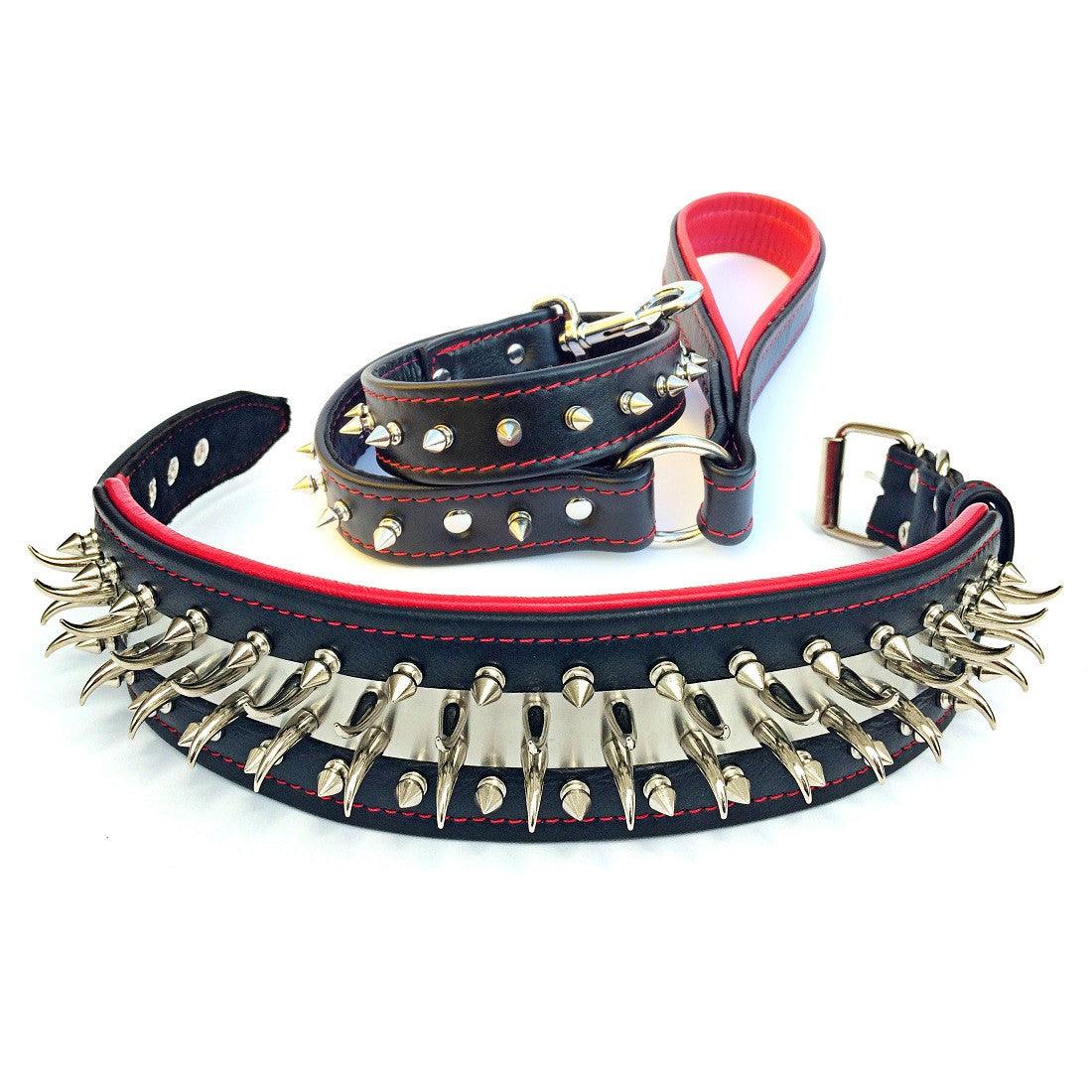 Spikes & Stainless Steel Dog Set 2.8-inch Wide - Collar - Leash. Made in Europe
