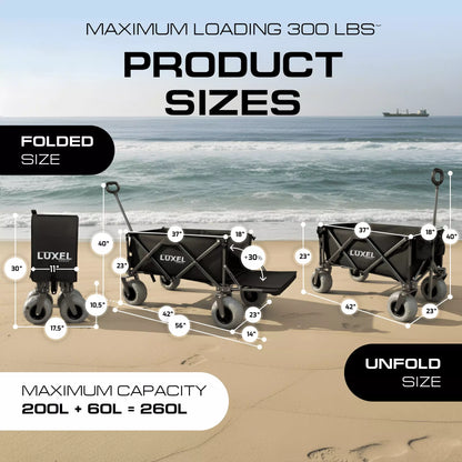 Beach Wagon Cart with Big Wheels – Foldable Utility Wagon Black