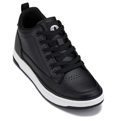 Q271  - 2 Inches Taller (Black Noir) - Elevated Leatherette Micro-Perforated Men's Sneakers
