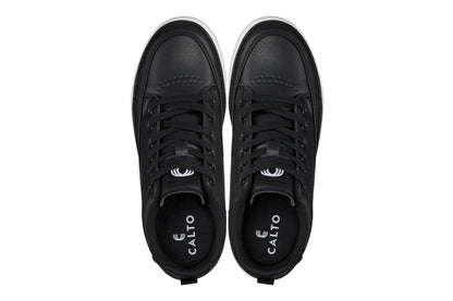 Q271  - 2 Inches Taller (Black Noir) - Elevated Leatherette Micro-Perforated Men's Sneakers