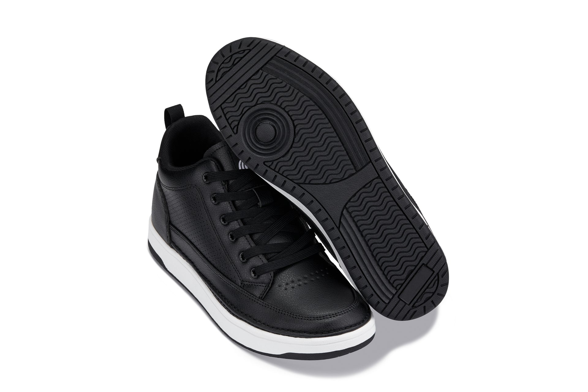 Q271  - 2 Inches Taller (Black Noir) - Elevated Leatherette Micro-Perforated Men's Sneakers
