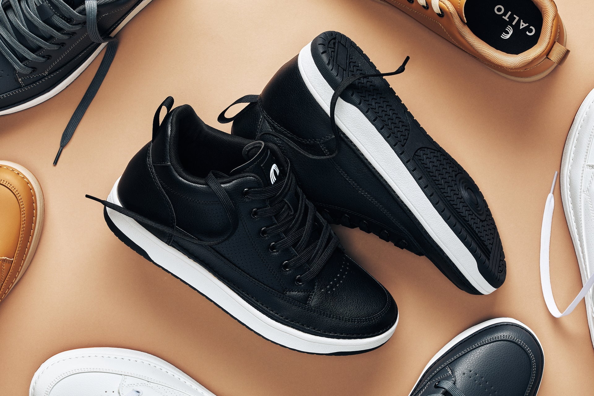 Q271  - 2 Inches Taller (Black Noir) - Elevated Leatherette Micro-Perforated Men's Sneakers