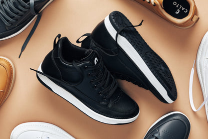 Q271  - 2 Inches Taller (Black Noir) - Elevated Leatherette Micro-Perforated Men's Sneakers