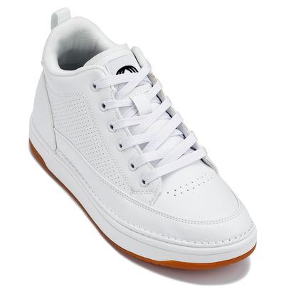 Q272  - 2 Inches Taller (White & Gum Sole) -Elevated Leatherette Micro-Perforated Men's Sneakers