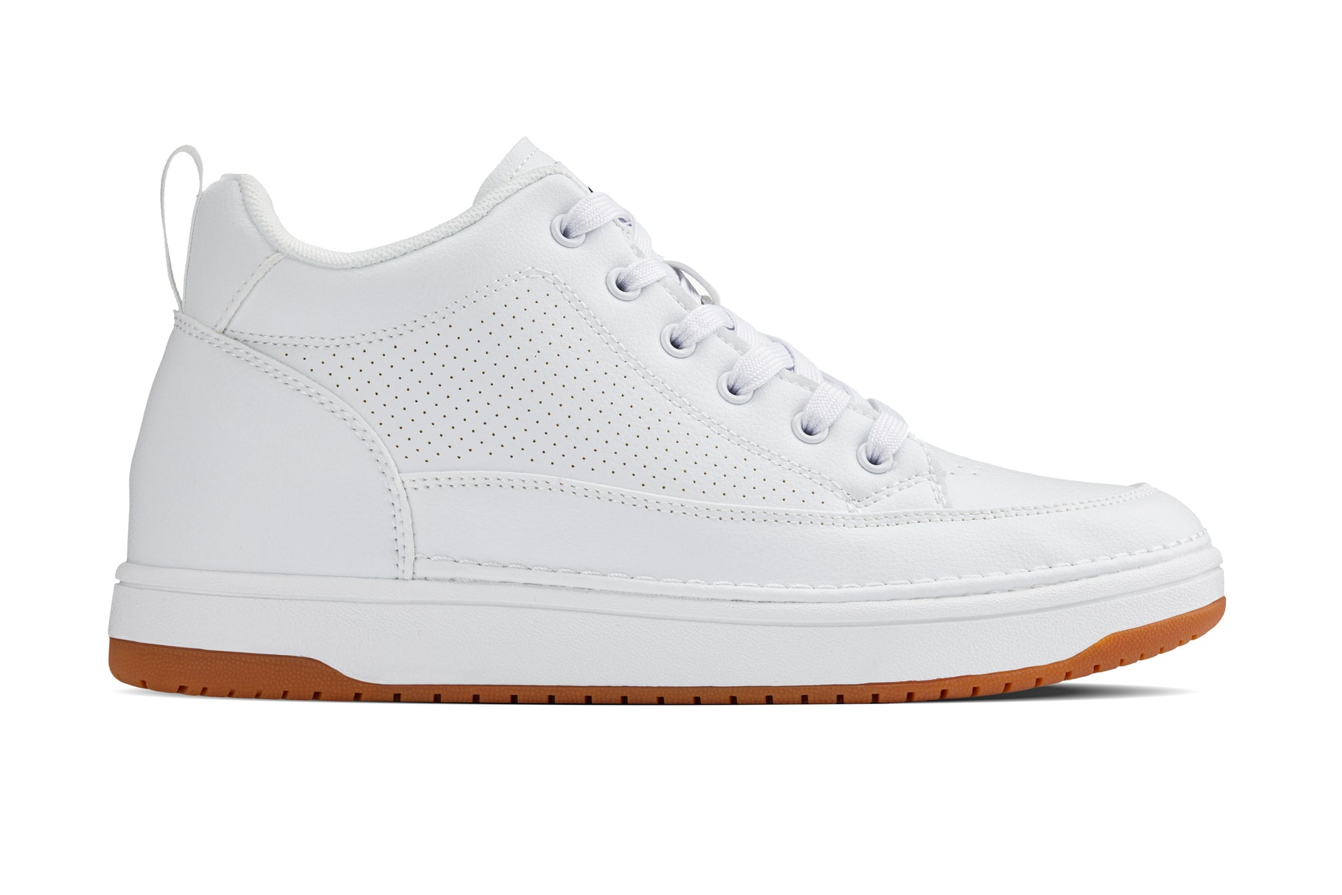 Q272  - 2 Inches Taller (White & Gum Sole) -Elevated Leatherette Micro-Perforated Men's Sneakers