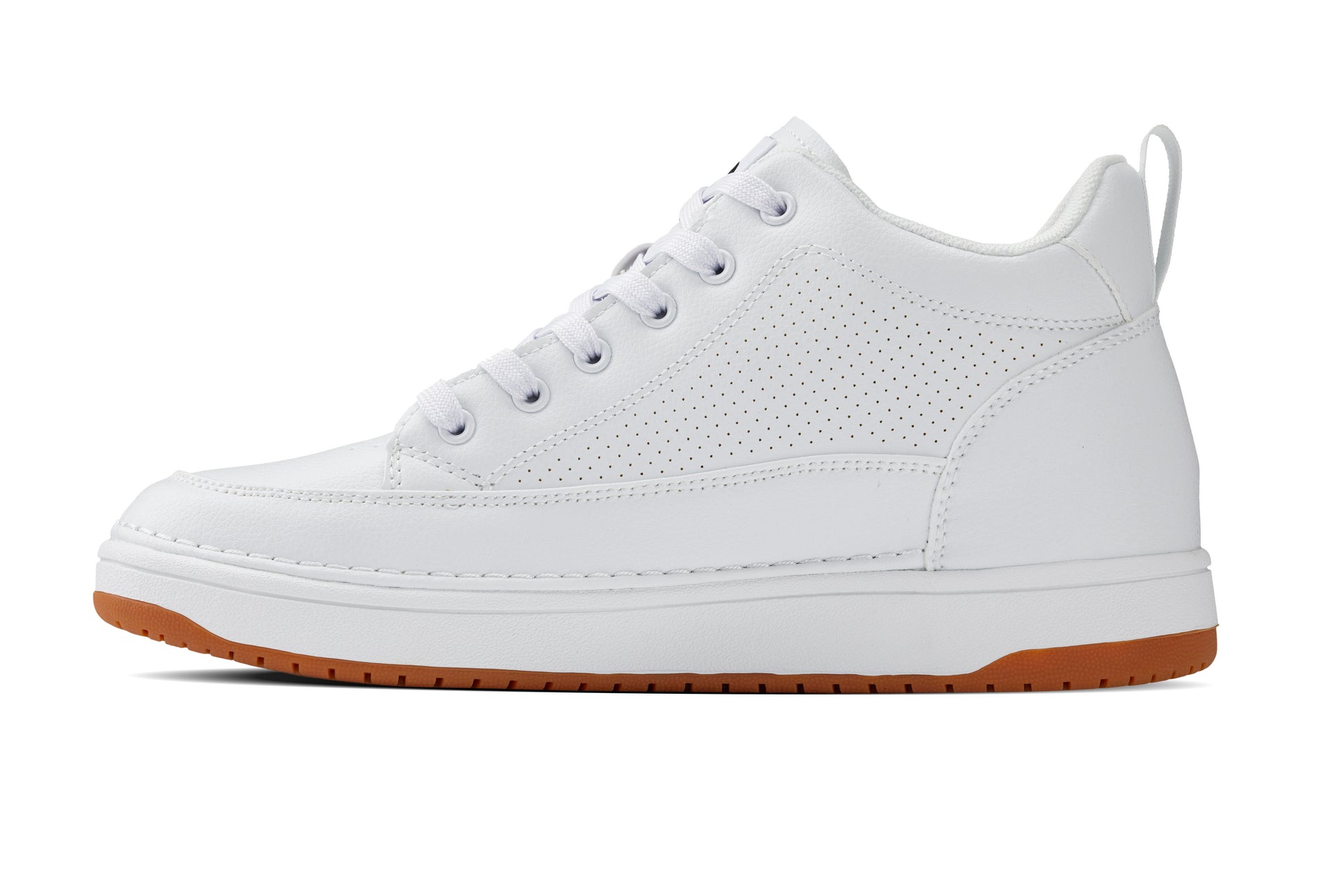 Q272  - 2 Inches Taller (White & Gum Sole) -Elevated Leatherette Micro-Perforated Men's Sneakers