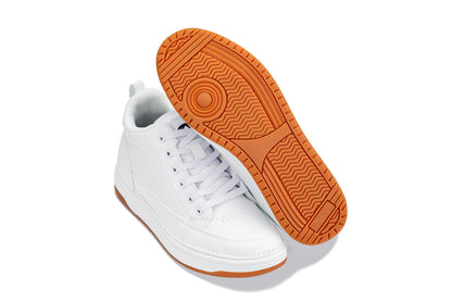 Q272  - 2 Inches Taller (White & Gum Sole) -Elevated Leatherette Micro-Perforated Men's Sneakers