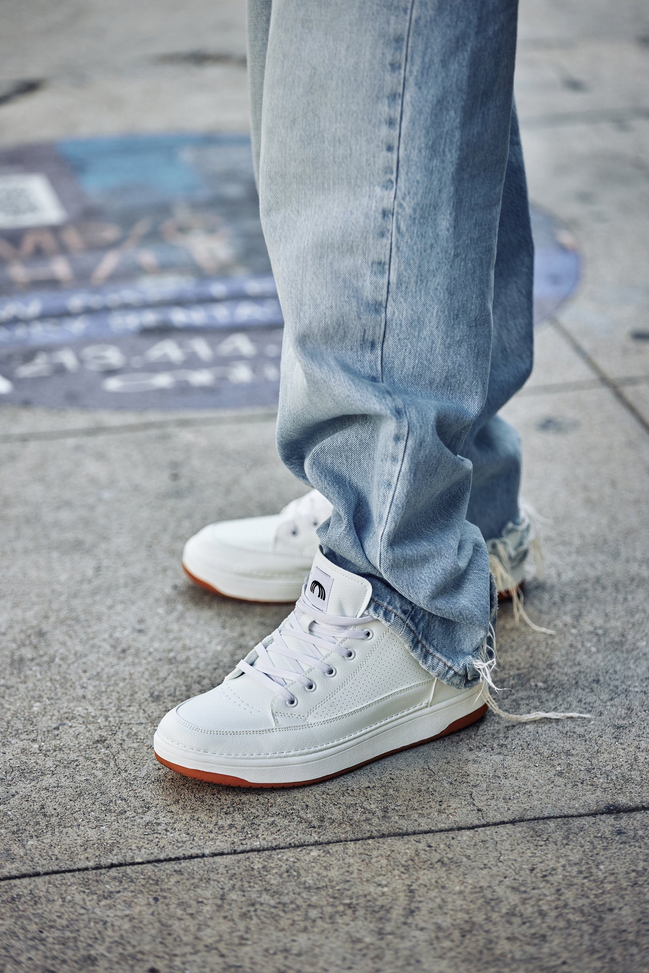 Q272  - 2 Inches Taller (White & Gum Sole) -Elevated Leatherette Micro-Perforated Men's Sneakers