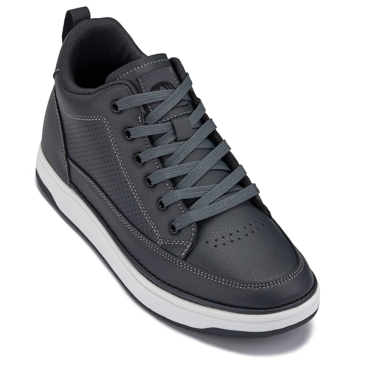 Q273  - 2 Inches Taller (Cement Grey) -Elevated Leatherette Micro-Perforated Men's Sneakers