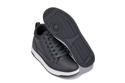Q273  - 2 Inches Taller (Cement Grey) -Elevated Leatherette Micro-Perforated Men's Sneakers