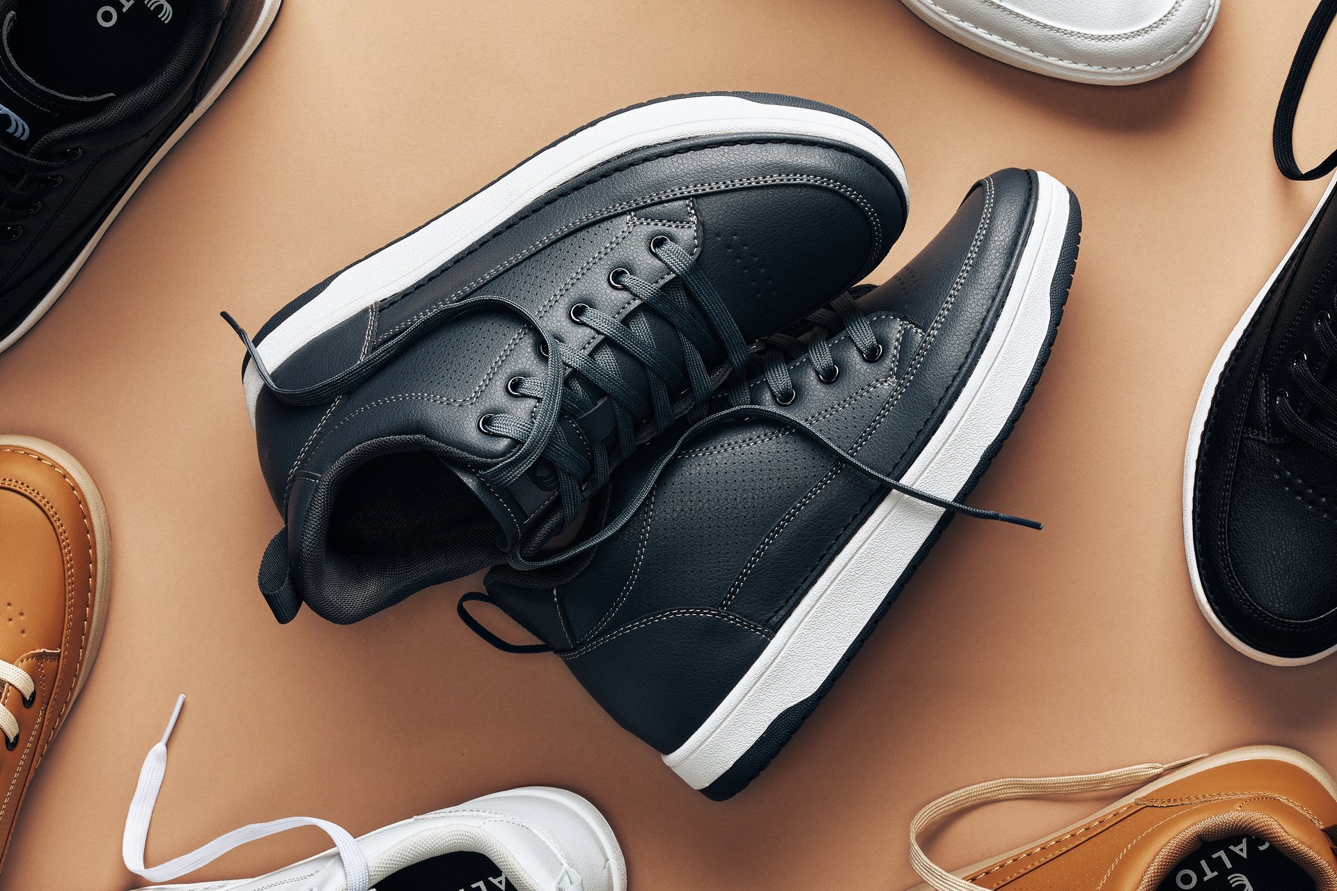 Q273  - 2 Inches Taller (Cement Grey) -Elevated Leatherette Micro-Perforated Men's Sneakers