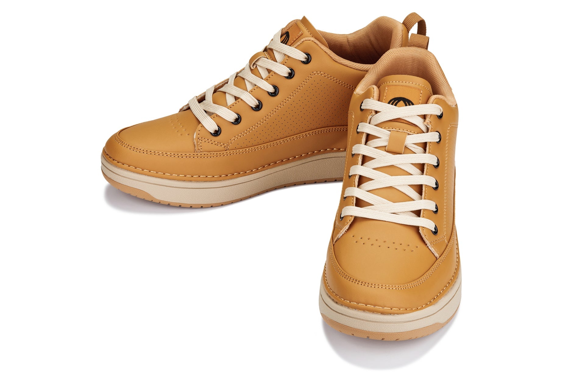 Q274  - 2 Inches Taller (Camel Brown) - Elevated Leatherette Micro-Perforated Men's Sneakers