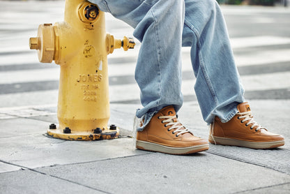 Q274  - 2 Inches Taller (Camel Brown) - Elevated Leatherette Micro-Perforated Men's Sneakers
