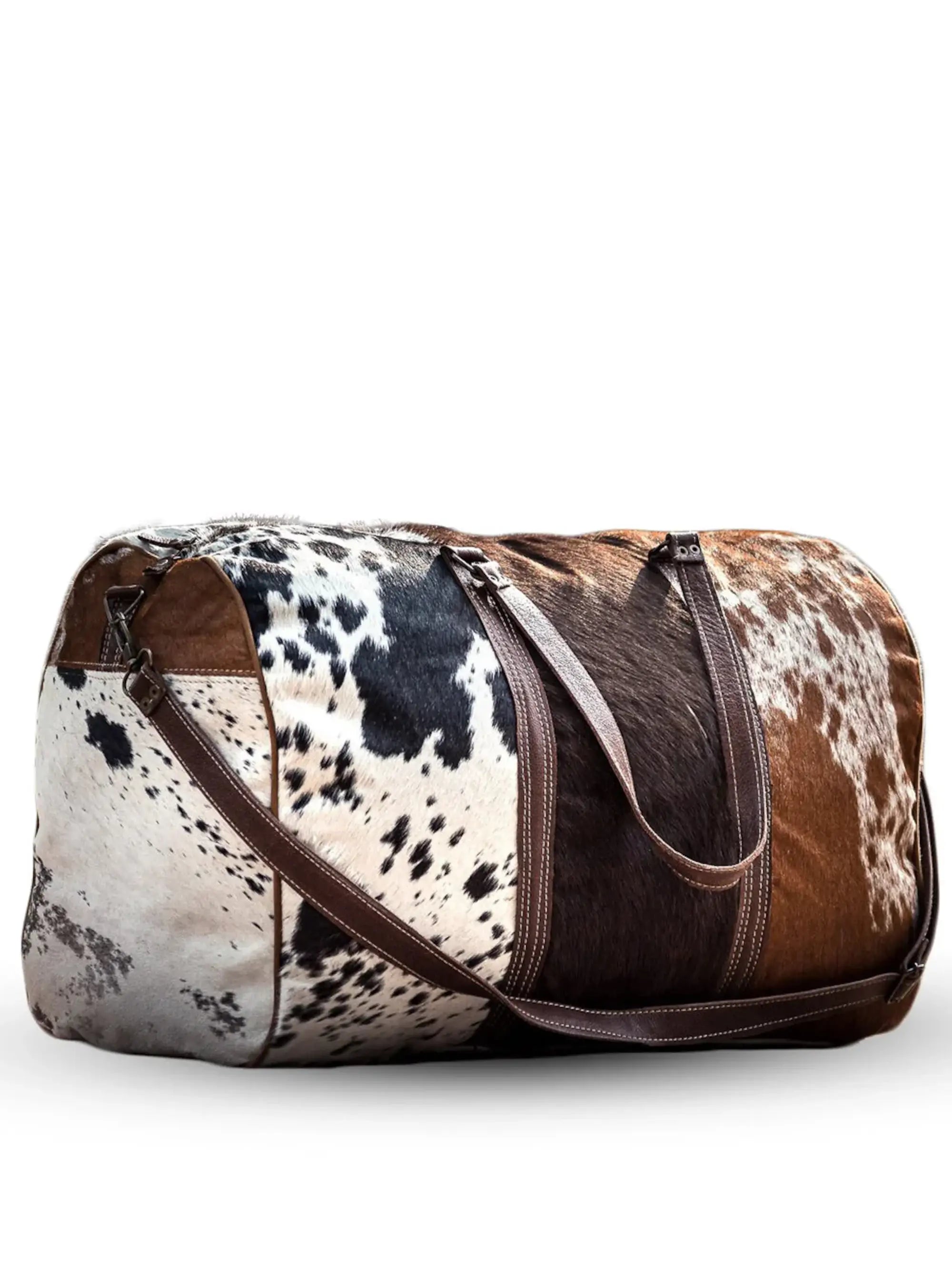 Real Cowhide Leather Hair-On Duffel Bag Large Cowhide Travel Bag