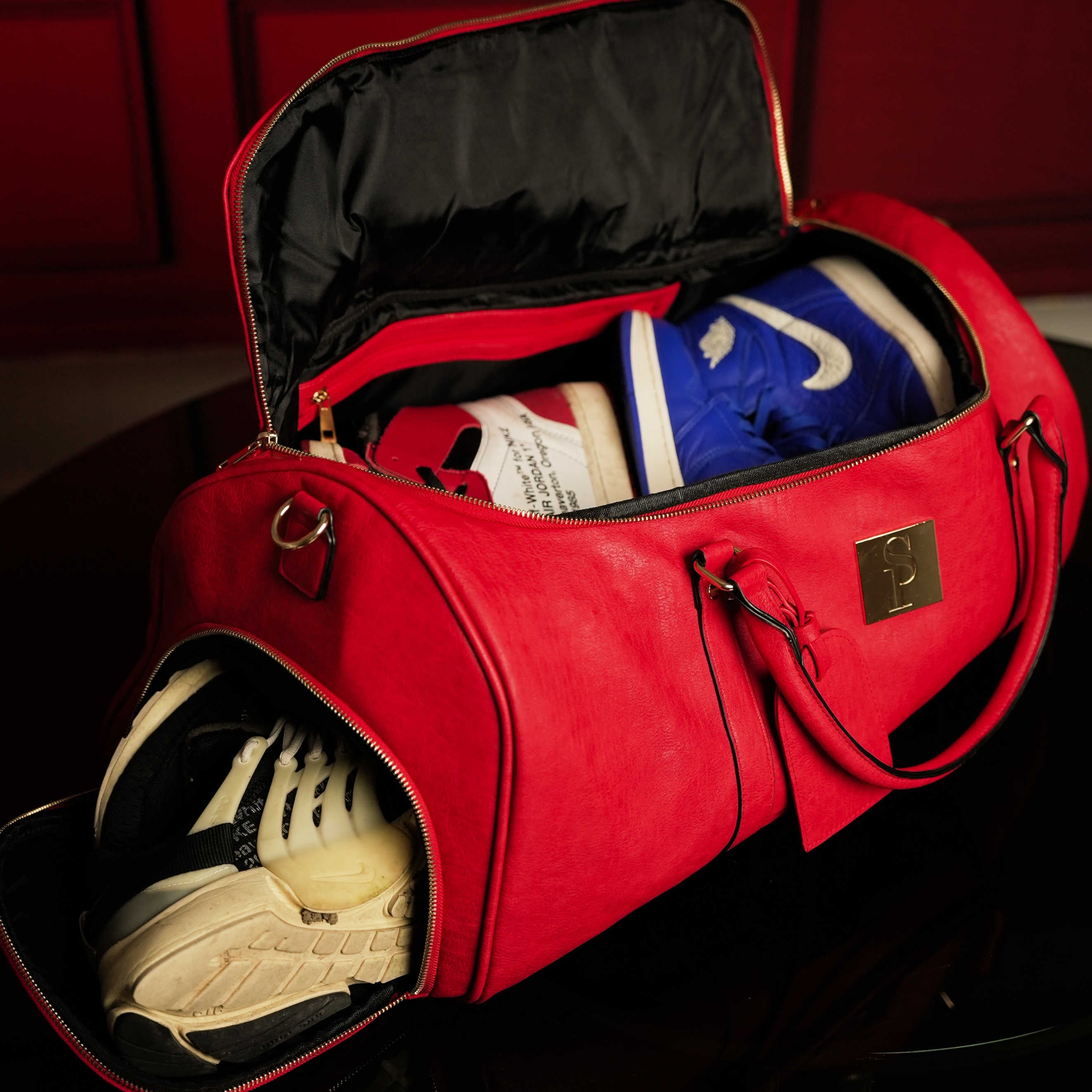 Red Tumbled Leather Duffle Bag (New Weekender Design)