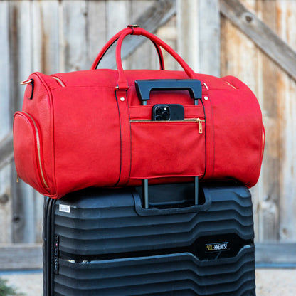 Red Tumbled Leather Duffle Bag (New Weekender Design)