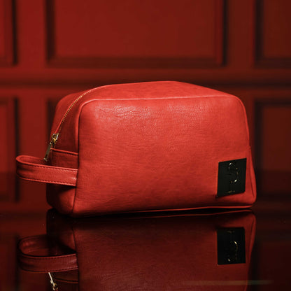 Red Tumbled Leather Toiletry Bag