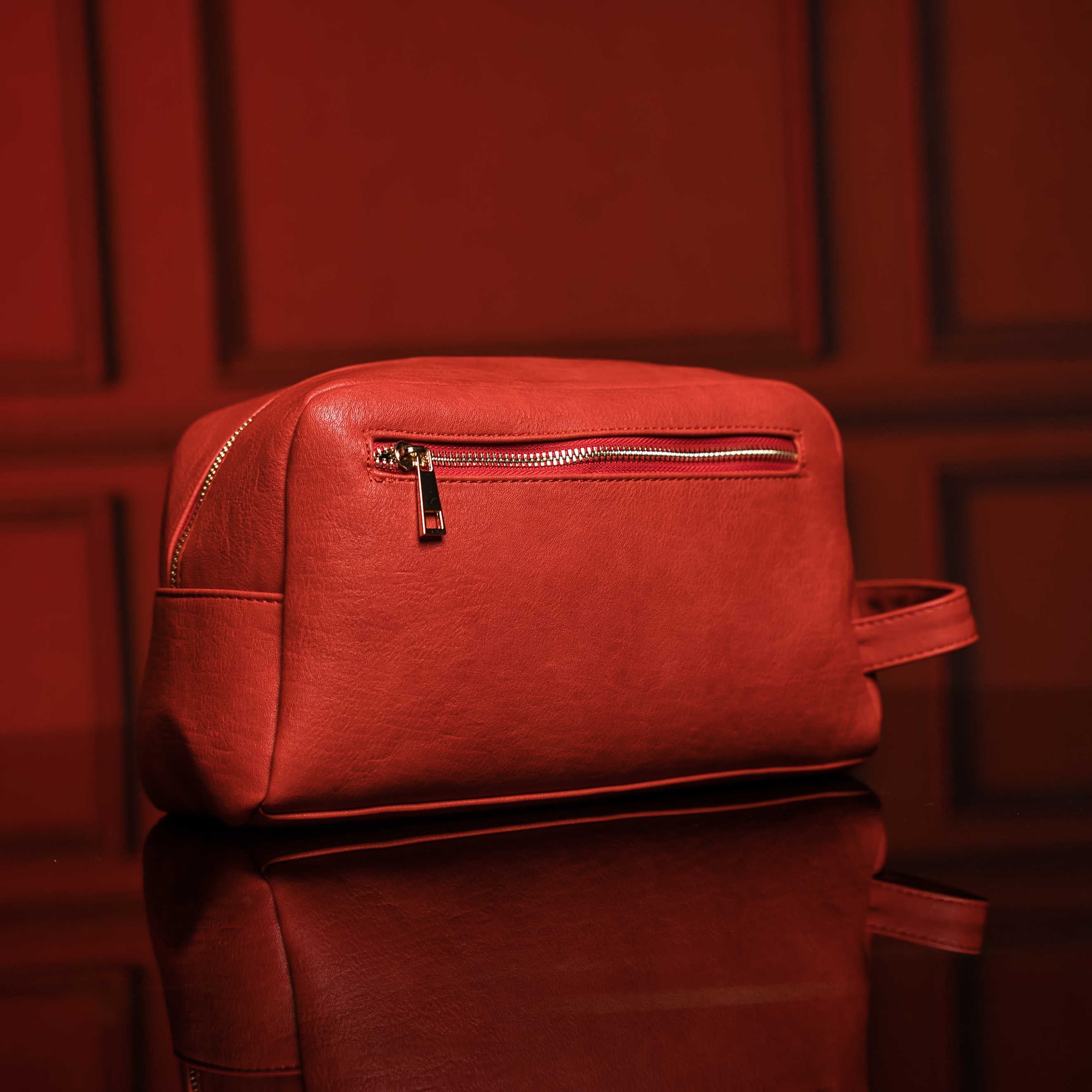 Red Tumbled Leather Toiletry Bag