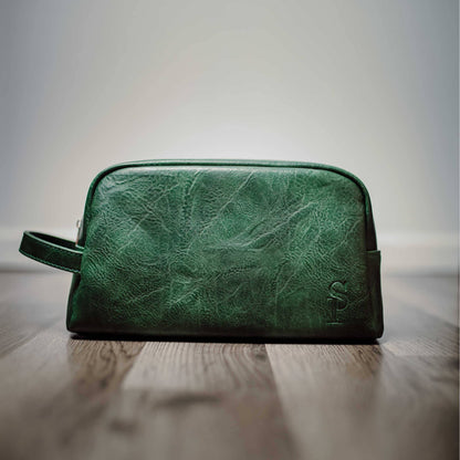 Emerald Green Leather Toiletry Bag