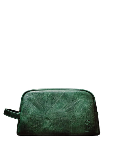 Emerald Green Leather Toiletry Bag