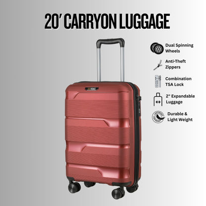 20-inch Red Carry-On Hardcase Roller Luggage with 360° Wheels