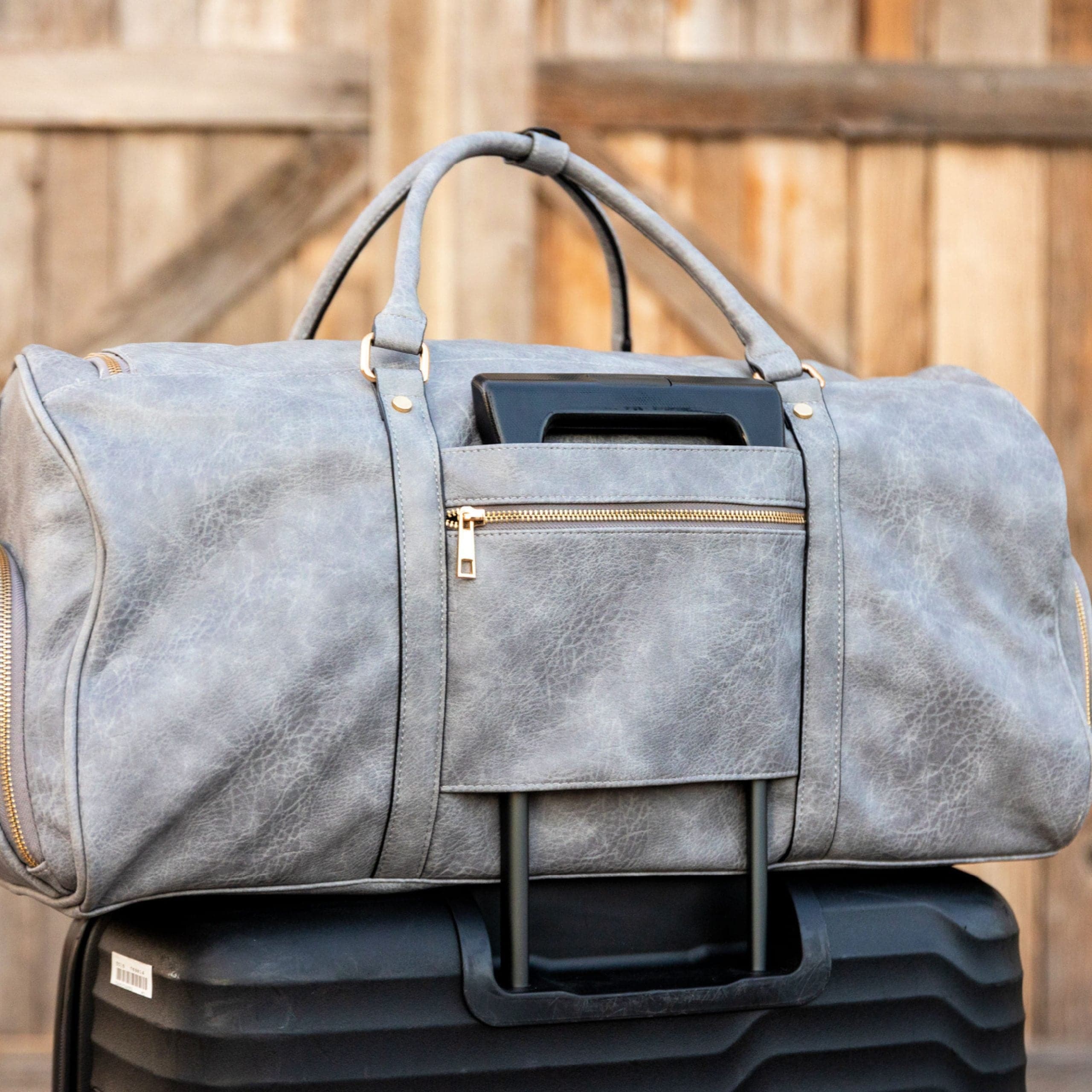 Grey Tumbled Luciano Leather Duffle Bag (New Weekender Design)