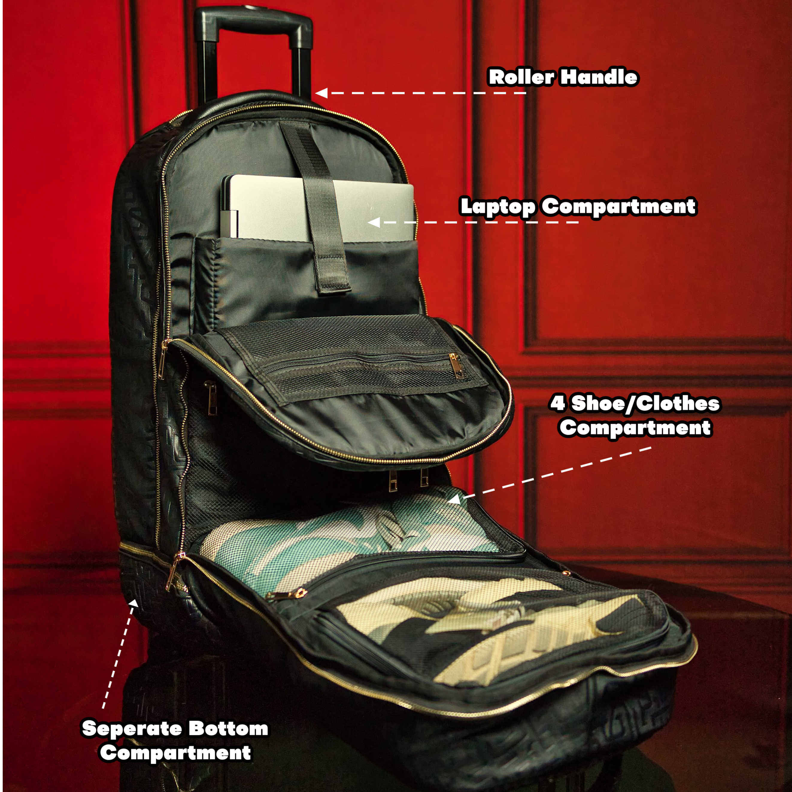 Brown Leather Carry-On Patented Roller Bag