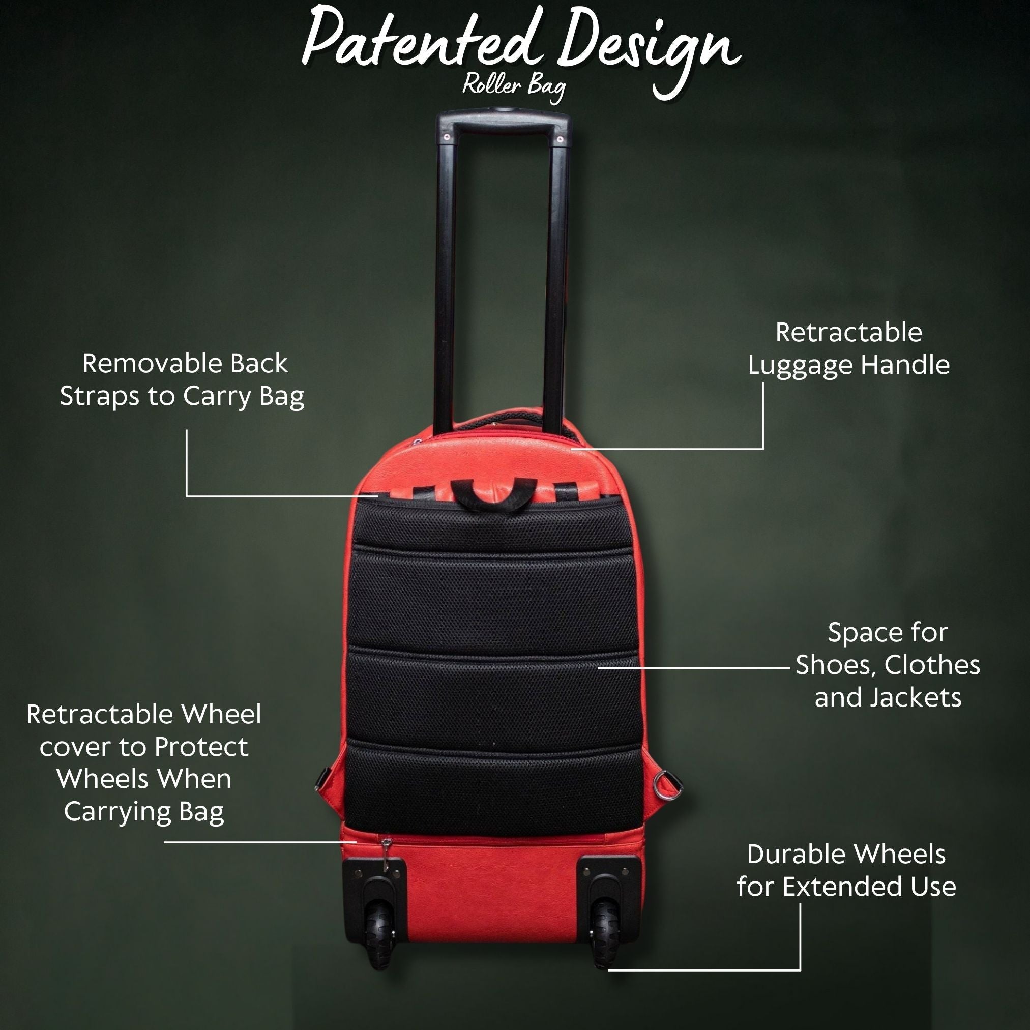 Grey Leather Carry-On Patented Roller Bag