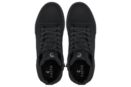 S3421 - 2.4 Inches Taller (Black) - Cap Toe High Top Zip-Up Sneaker Men's Boots