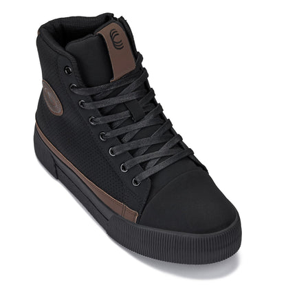 S3422 - 2.4 Inches Taller (Black/Coffee Brown) - Cap Toe High Top Zip-Up Sneaker Men's Boots