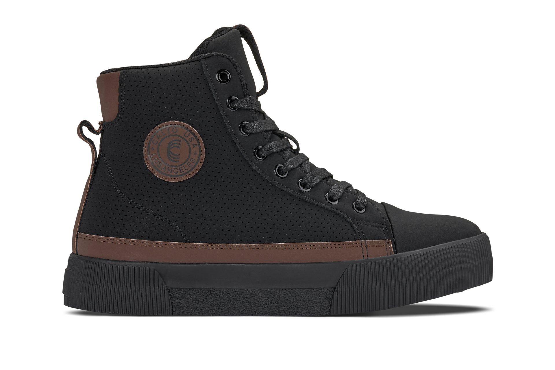 S3422 - 2.4 Inches Taller (Black/Coffee Brown) - Cap Toe High Top Zip-Up Sneaker Men's Boots