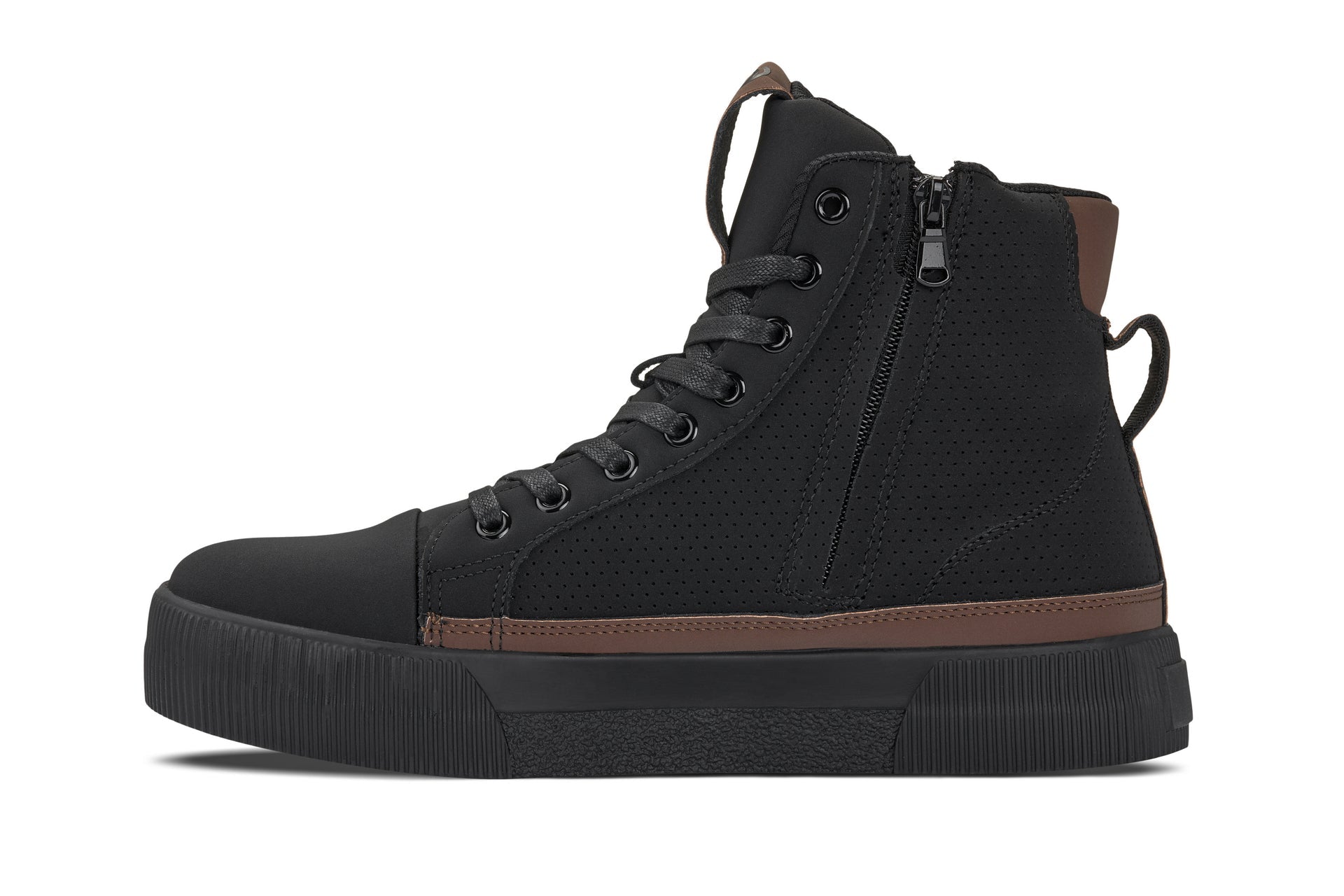 S3422 - 2.4 Inches Taller (Black/Coffee Brown) - Cap Toe High Top Zip-Up Sneaker Men's Boots