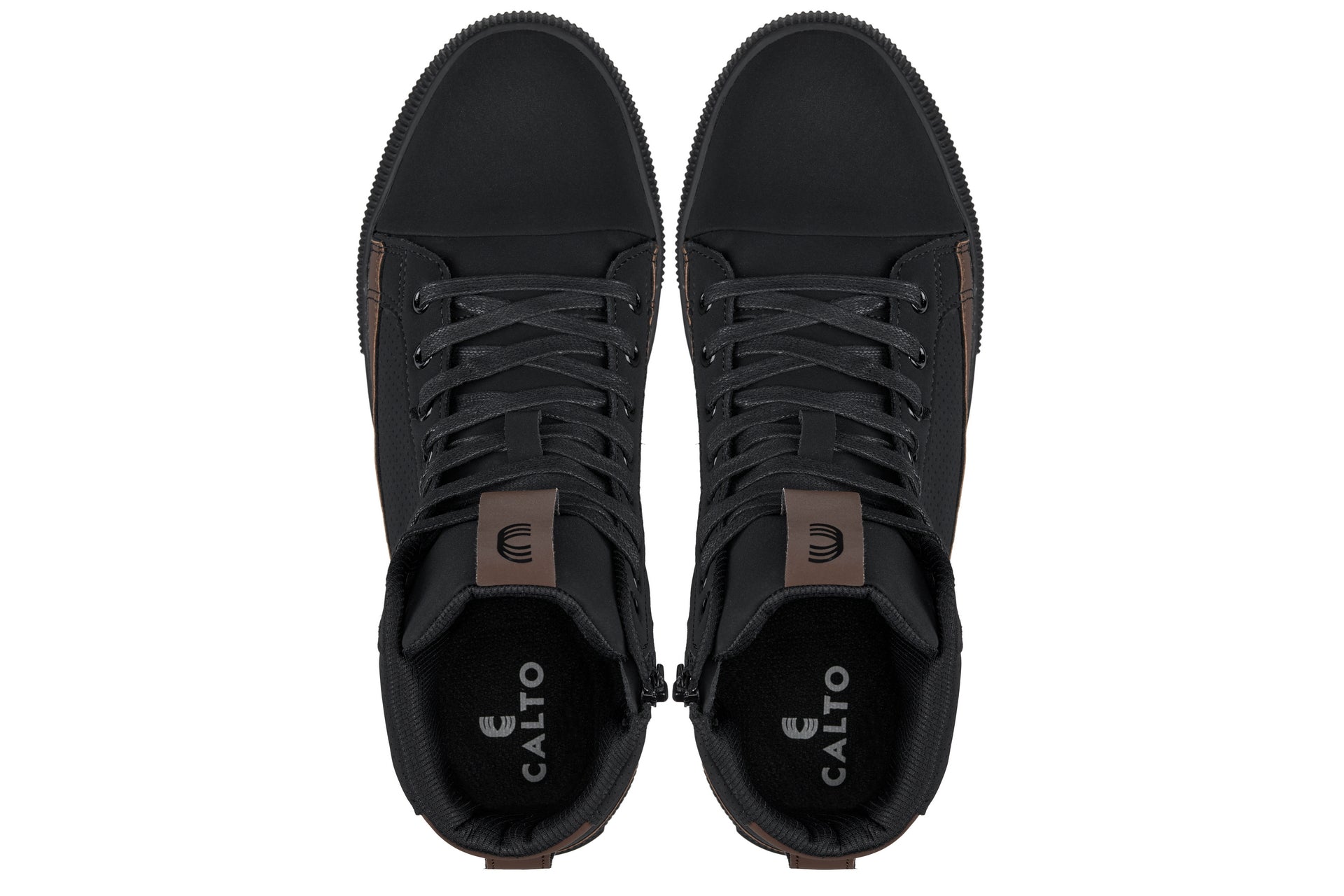 S3422 - 2.4 Inches Taller (Black/Coffee Brown) - Cap Toe High Top Zip-Up Sneaker Men's Boots