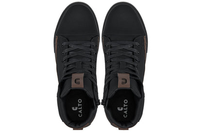 S3422 - 2.4 Inches Taller (Black/Coffee Brown) - Cap Toe High Top Zip-Up Sneaker Men's Boots