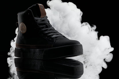 S3422 - 2.4 Inches Taller (Black/Coffee Brown) - Cap Toe High Top Zip-Up Sneaker Men's Boots